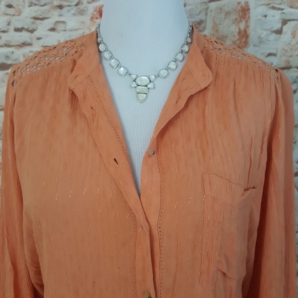 New Free People Peach The Best Button Down Blouse - Picture 4 of 8